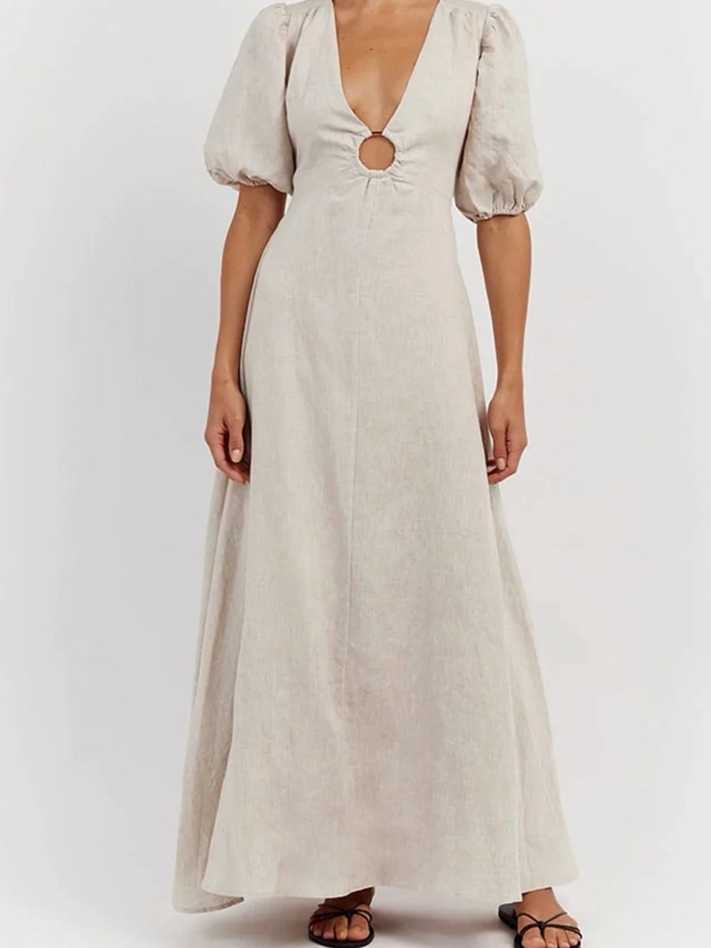DISSH Petch Natural Linen Ring Open Back Maxi Dress